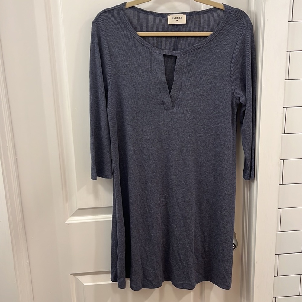 Everly Anthropologie Casual Waffle Knit Dress Keyhole Blue Gray Color Size Small